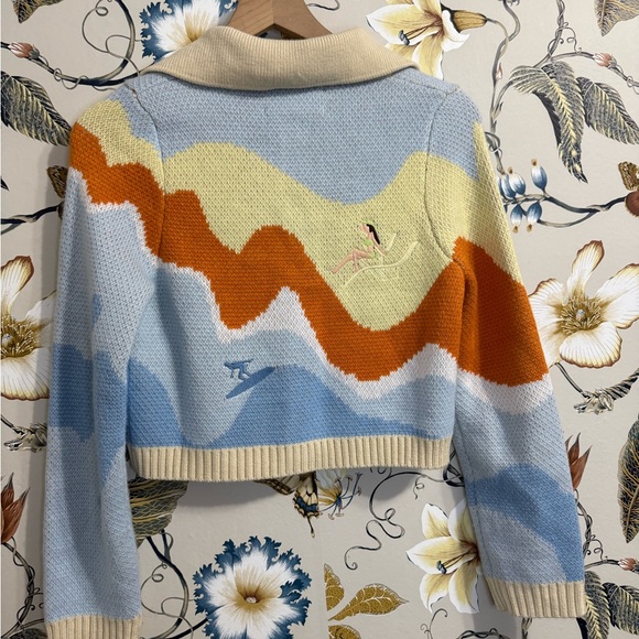 House of Sunny Souvenir Cardigan Sweater Ivory Blue Multi Size 4 - Picture 9 of 15